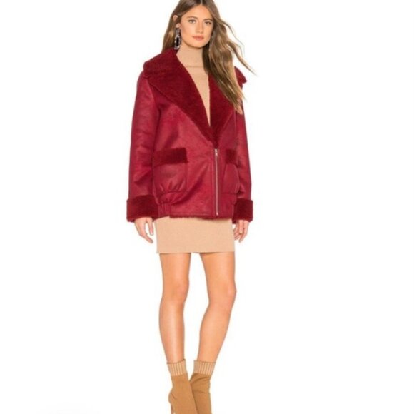 Isla Coat Red Oversized Shearling Teddy Jacket Bomber Aviator EUC - Picture 4 of 16